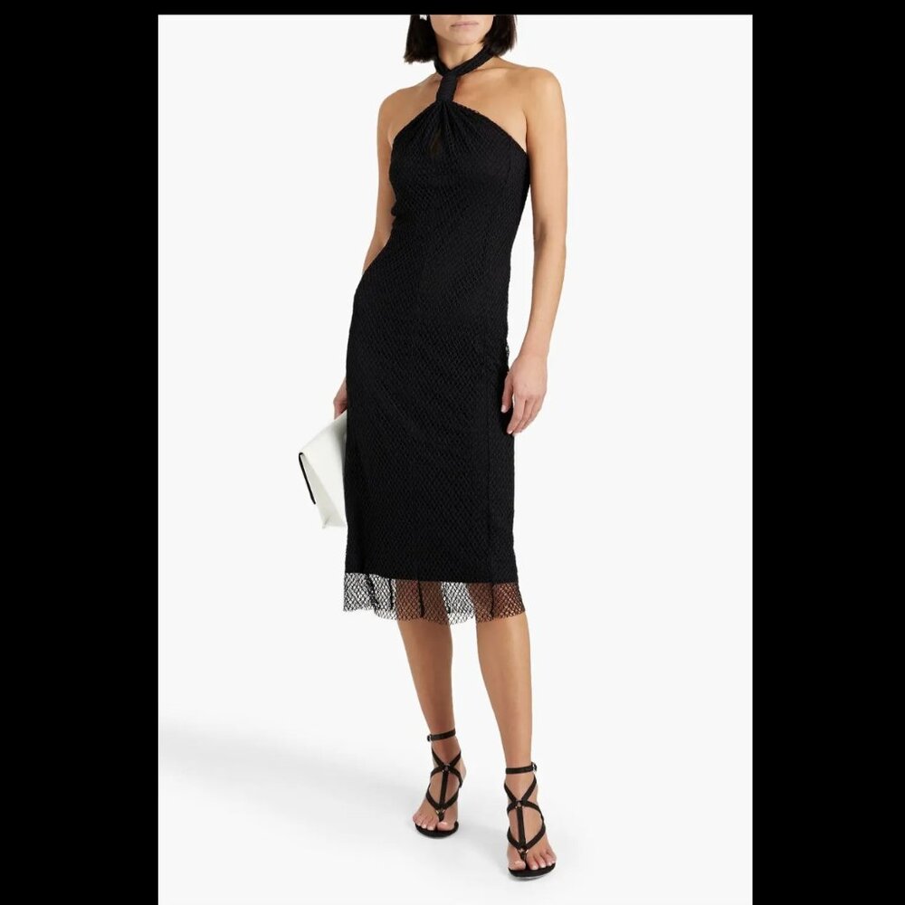 Helmut Lang Twisted fishnet halterneck midi dress